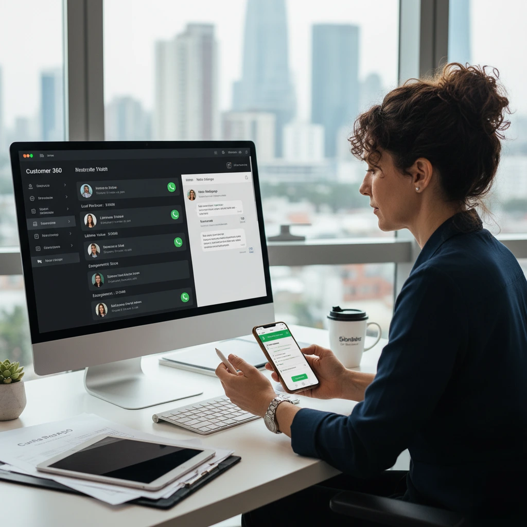 business owner using whatsapp integration with crm for customer retention