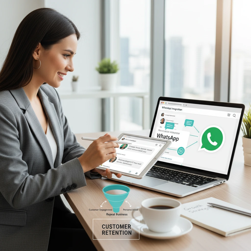 business owner using whatsapp integration with crm for customer retention