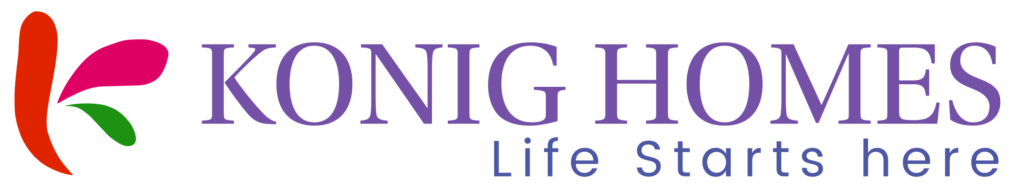 Konig Homes logo with abstract icon and tagline Life Starts Here