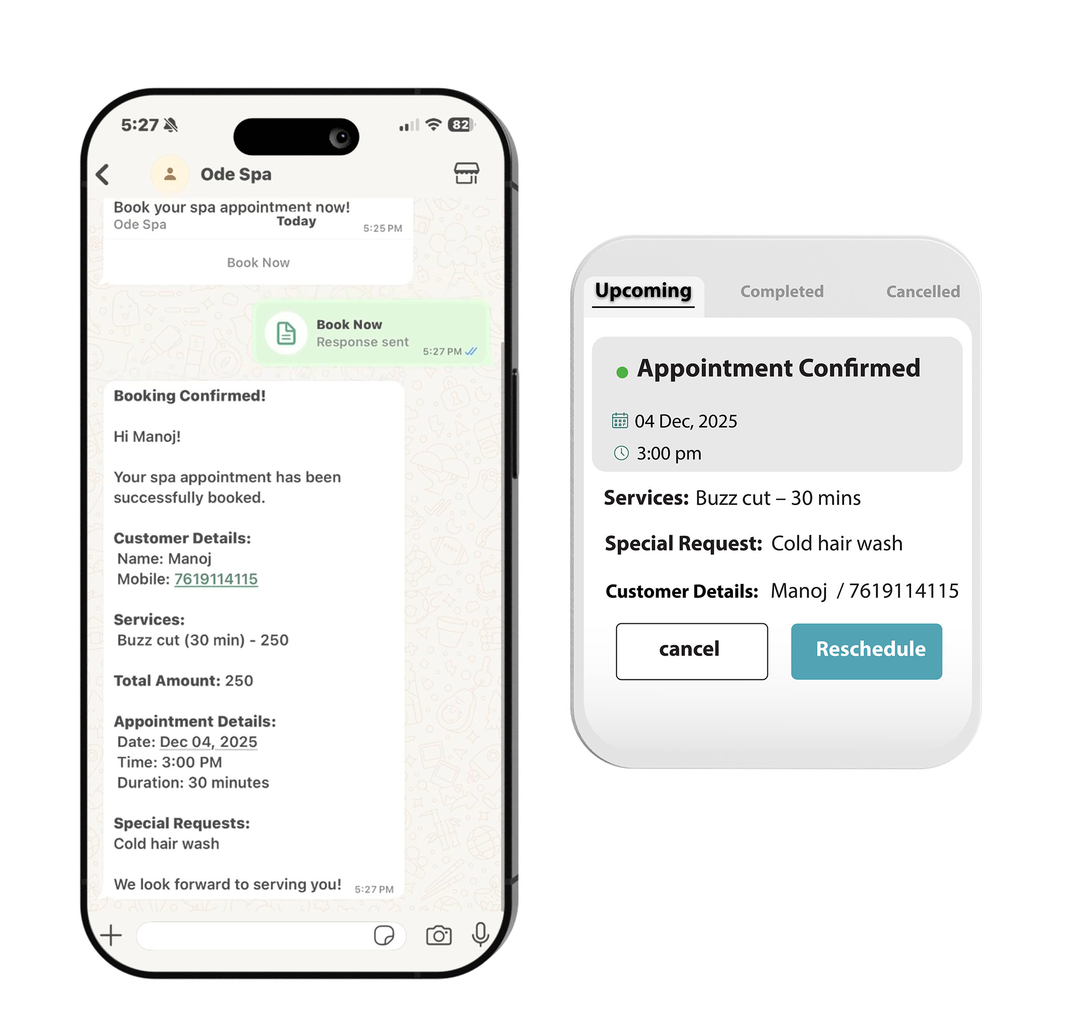 Hotel guest receiving a warm welcome and pre-arrival information via WhatsApp bot.